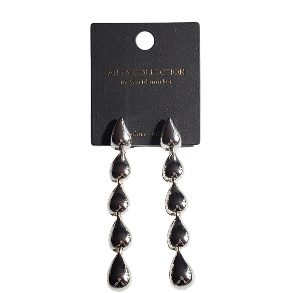 Silver Plated World Market Aura Collection Drop / Casscade Earrings New on Card